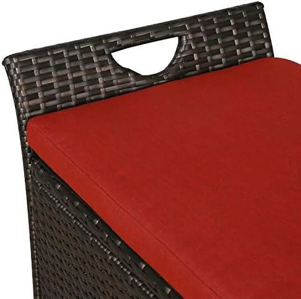 Deck Bench Patio Wicker YPZBBOOM Bins Rattan Box with exterior (Red) Cushion
