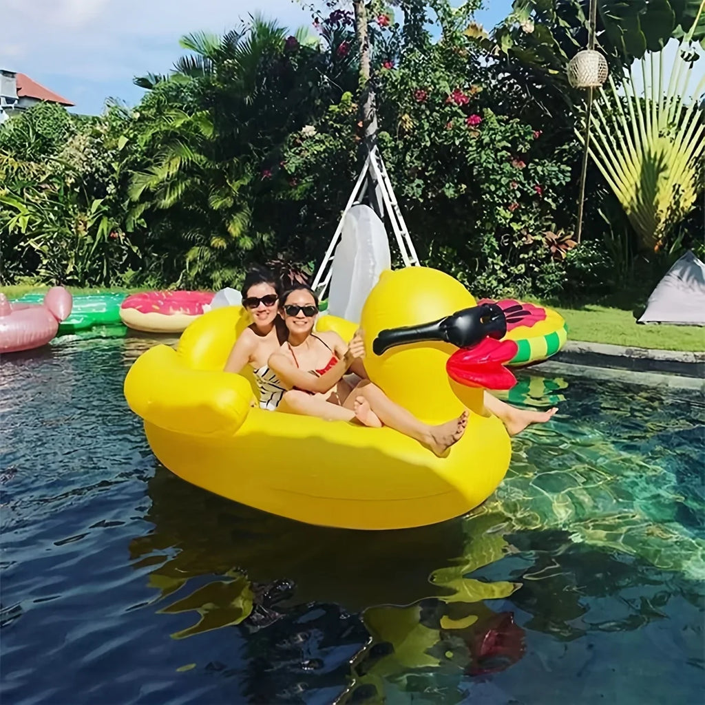 Inflatable Two Beverage Raft, 1pc Holders Toy liquid PVC Yellow Duck With Floating Big