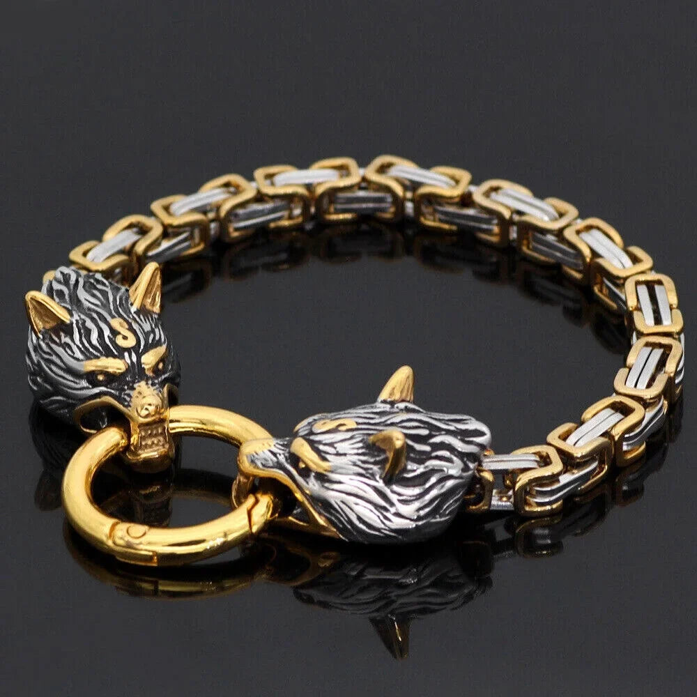 Men's Steel Wolf Celtic Jewelry Retro Stainless Handmade Nordic Bracelet Fashion
