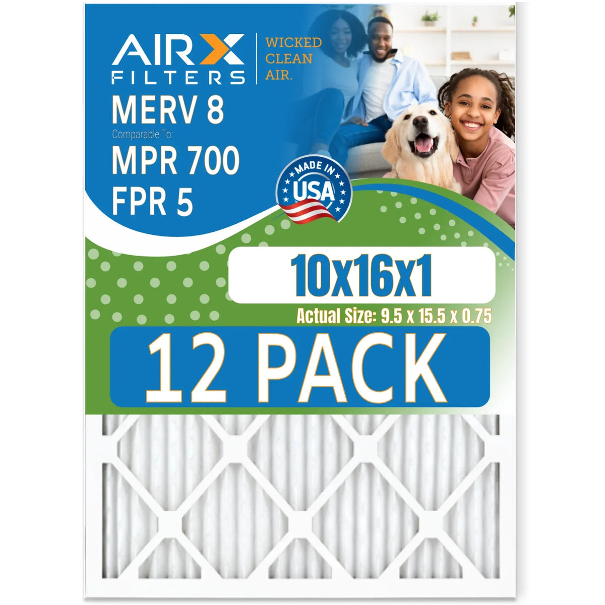 Comparable in 10x16x1 CLEAN AIR. 12 & Air MERV Furnace Made 700 Filter - FPR MPR AIRX Rating, FILTERS WICKED of Pack to 5 by Filters USA 8
