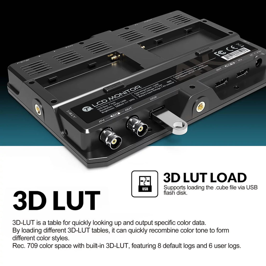 1800nit 3G-SDI Output & Monitor for LILLIPUT 7 Input Brightness Resolution HDR Viewable Support Creating H7S Full with HD Inch On- Taking Movi Ultra 4K- 3D-LUT Functions Photos Sunlight 4K &