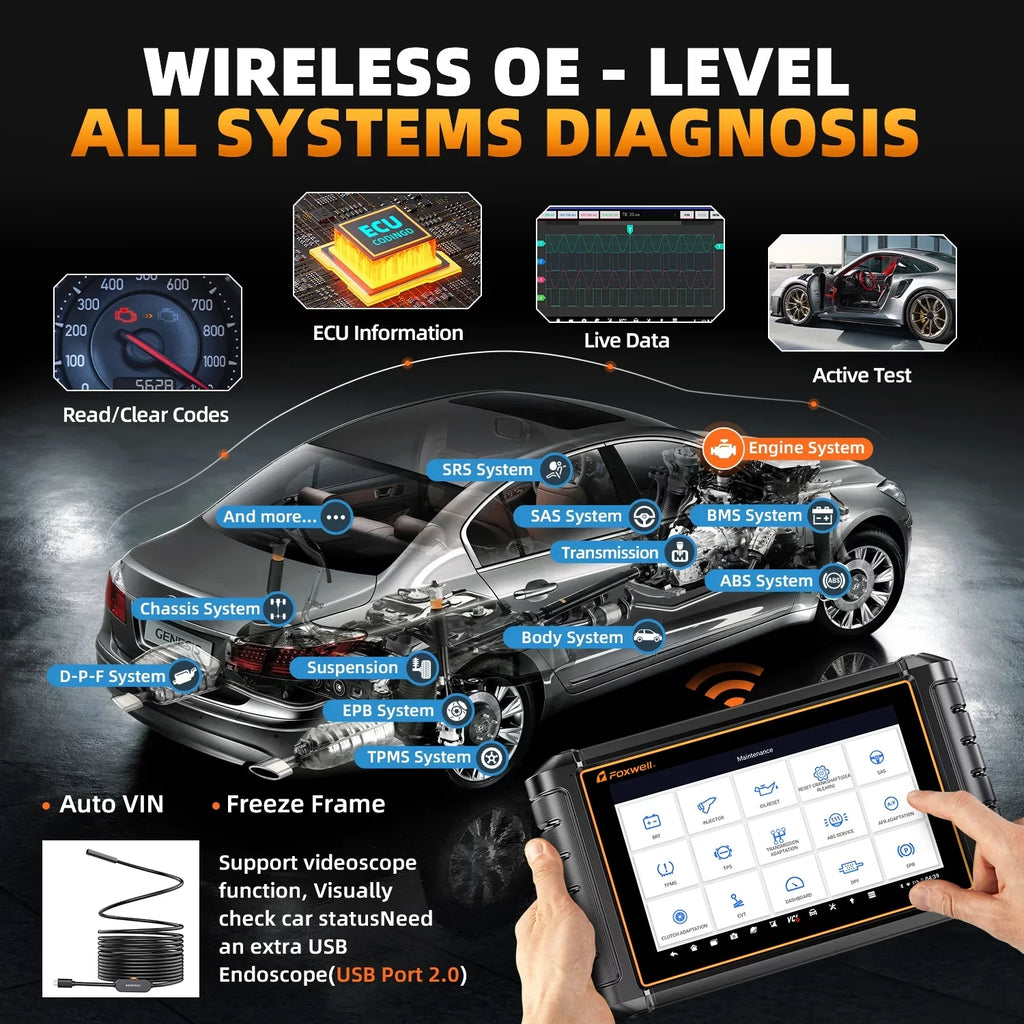 AutoAuth NT909 Code Analyzer 30+ Tool Scanner Test Active Automotive Control Diagnostic OBDII Scanner AutoVIN Reader FCA Car Vehicle Systems Services Scan Bi-directional All OBD2 Foxwell Reset