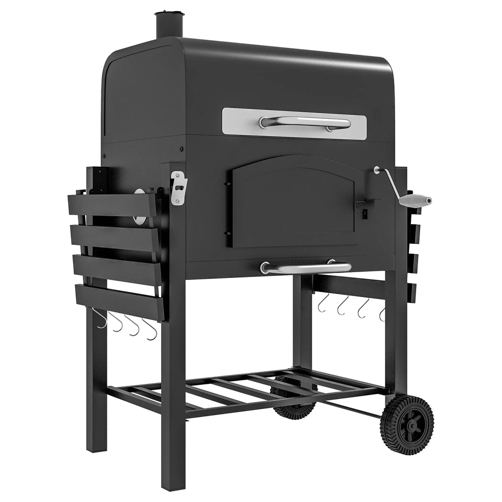 Picnic, Wheels & Grill, Folding Black Portable CoSoTower Adjustable exterior with BBQ Patio, Shelves, Height, Bottle with Camping, Barbecue for Charcoal Opener Backyard, Thermometer,