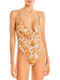 Womens Floral V-Neck Swimsuit Deep Jonathan Orange S Simkhai One-Piece Ingrid