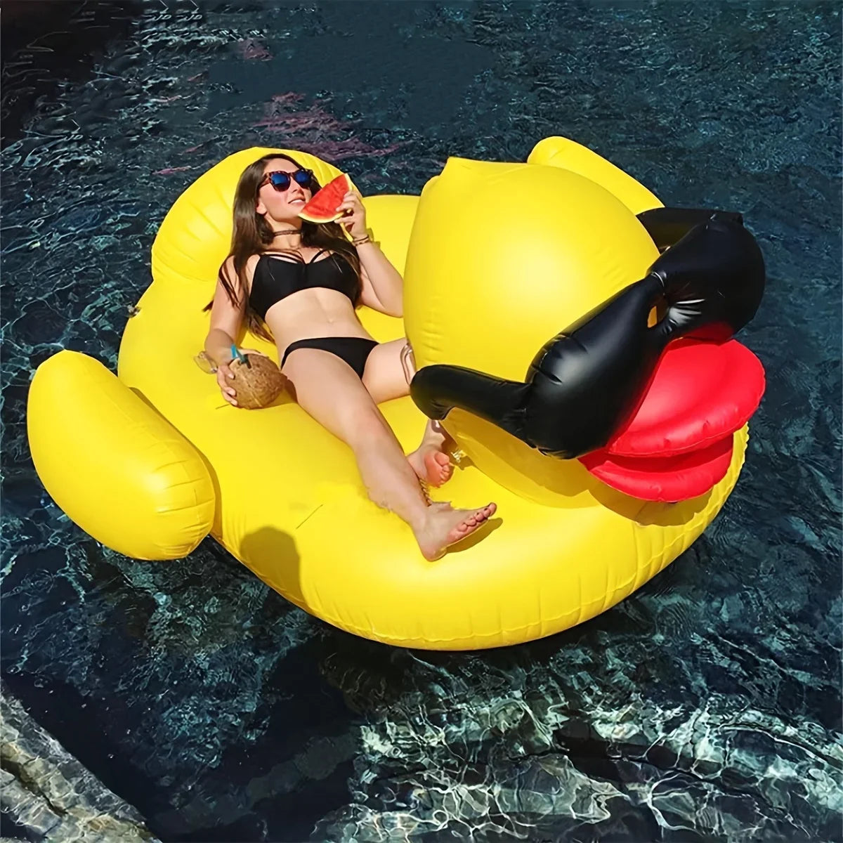 Inflatable Two Beverage Raft, 1pc Holders Toy liquid PVC Yellow Duck With Floating Big