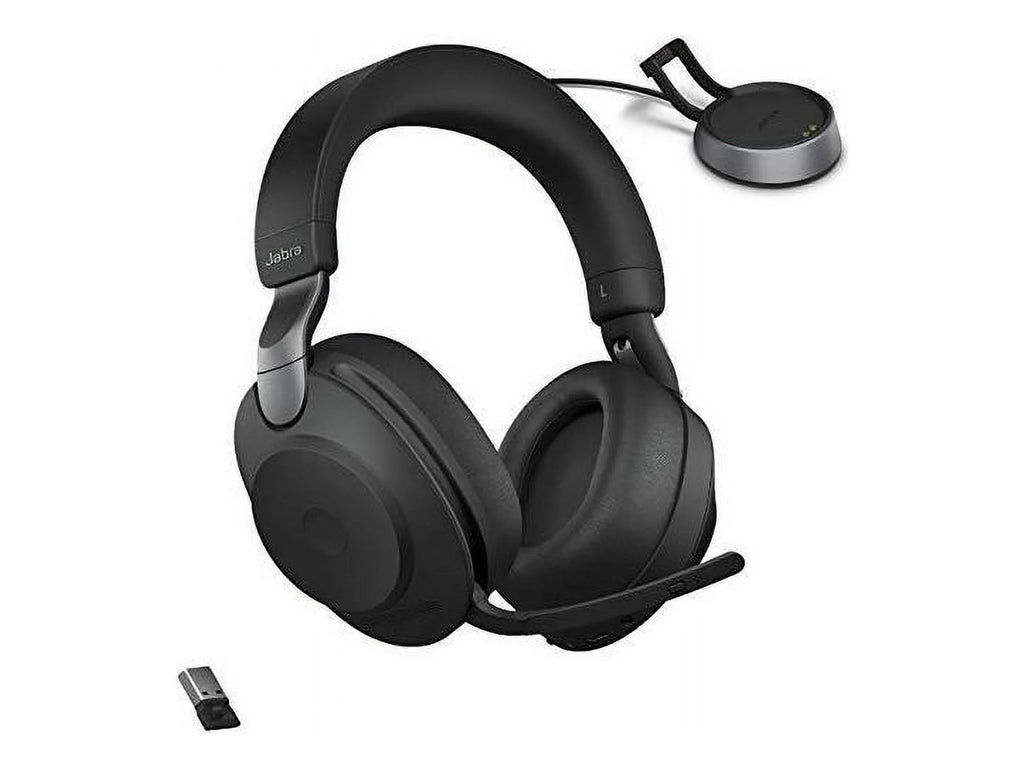 Black - Link380a, Stereo, Battery 37 Cancelling of Hours Headphones Jabra Evolve2 Noise Headset Life, Calls 85 Wireless UC for Music, Wireless Advanced Bluetooth and Headphones with