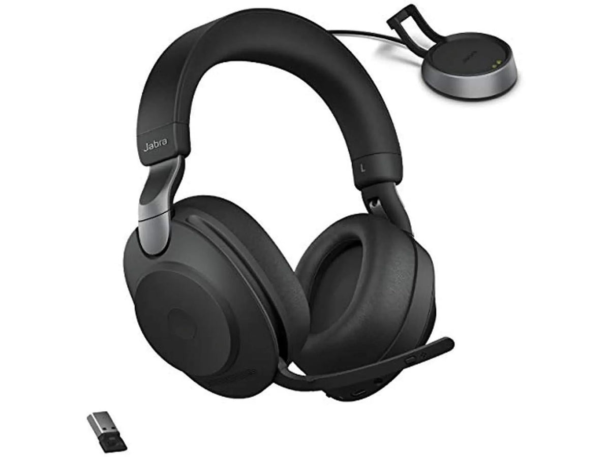 Black - Link380a, Stereo, Battery 37 Cancelling of Hours Headphones Jabra Evolve2 Noise Headset Life, Calls 85 Wireless UC for Music, Wireless Advanced Bluetooth and Headphones with