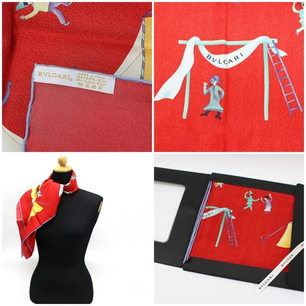circus scarf (Like muffler Bvlgari red ladies pattern New) silk BVLGARI Pre-Owned