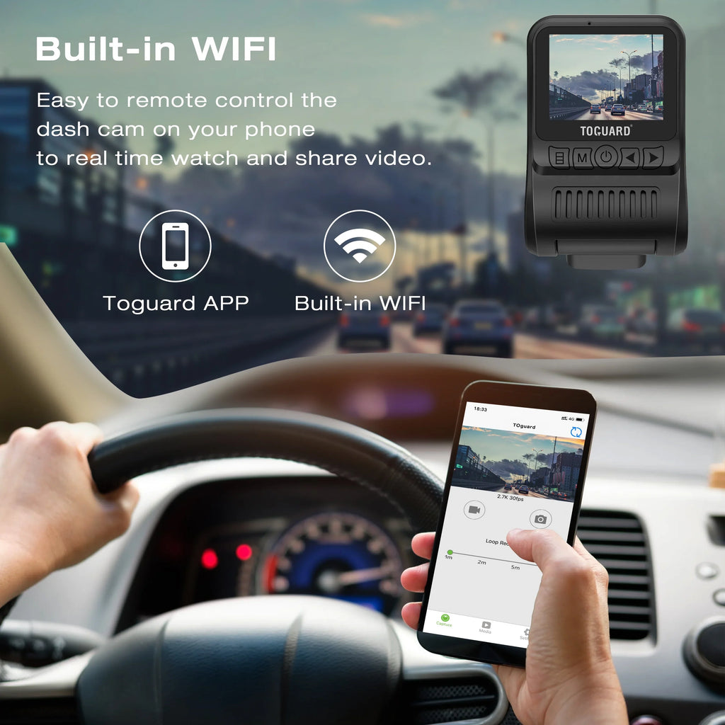 24H Dash and WDR Angle, Wide with Parking 170° Cars 1080 Loop Dash Front Campark Dual 1.5" Camera, for Camera Night Inside, Monitor Car Cam Vision, GPS Recording,