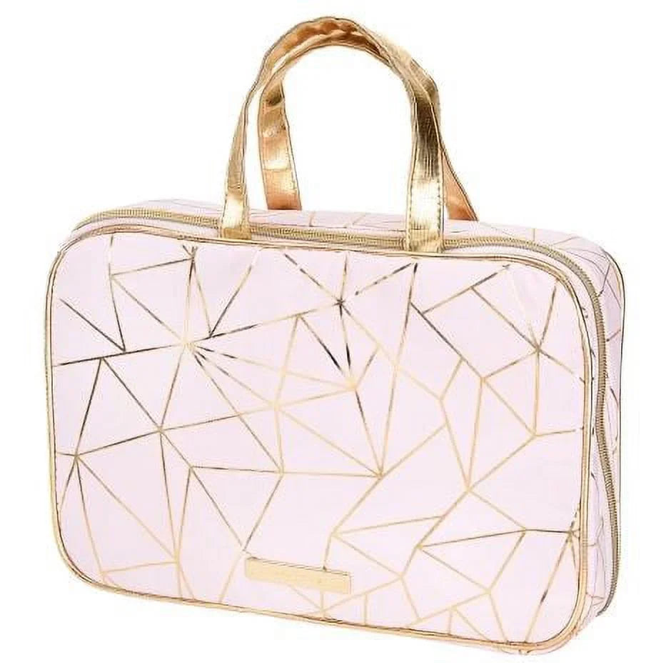 1 Weekender Tartan Zip CT Beauty Deluxe Set, 3-Piece Twine Foil Geo Pink Cosmetic Bag + Gold