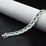 Green Link Bracelet Genuine Diamond Simulated Tennis 35+Grams Unisex Silver Real 8.5'' Emerald Baguette Sterling White Gold