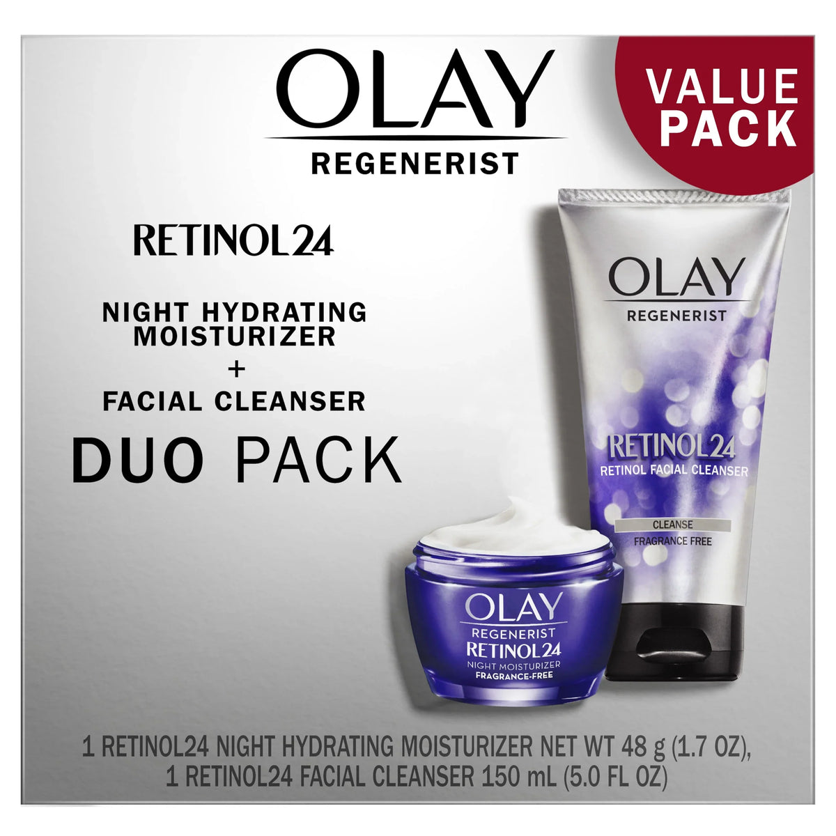 2 5.0 Pack, 1.7 Duo of pack oz, oz, Olay Moisturizer fl 24 Retinol Cleanser
