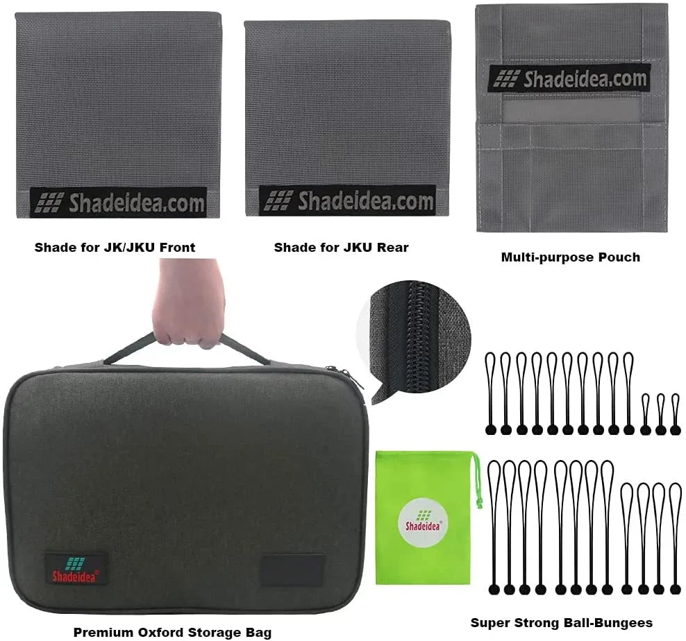 JKU Bag-10 Unlimited Years Mesh Shade Warranty Sunshade Shadeidea (2007-2018) Jeep Screen Sun Blocker & JK Front UV Top Rear-Gray Wrangler 4-Door with Cover Grab