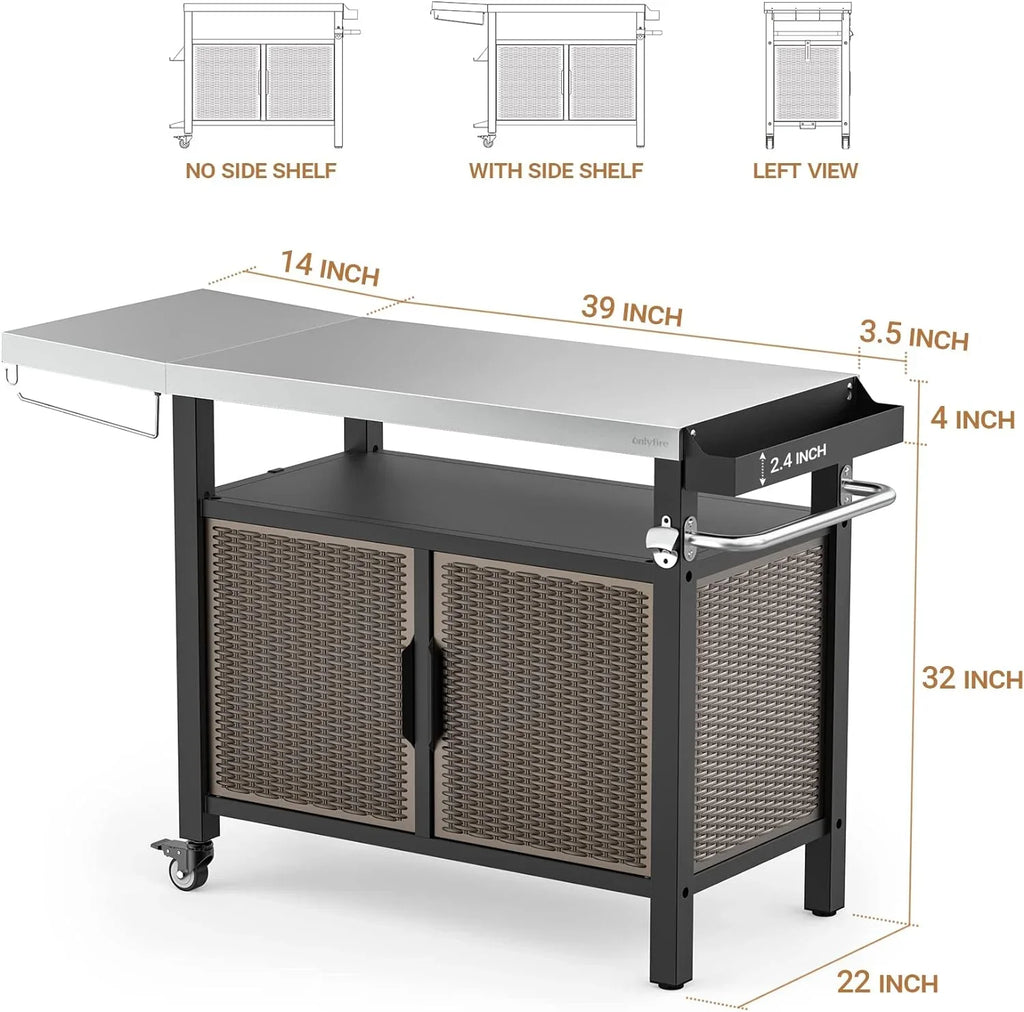 Island SUSIMOND with Stainless for Indoor Worktable Countertop, Wheels Table Cabinet Storage Side and with Rolling 53-Inch Steel Cart Dining Kitchen XL Shelf exterior