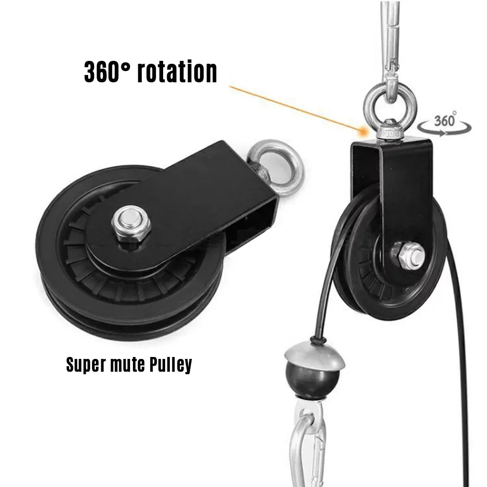 Training Pulley Super-Silent Machine Arm Biceps 360 Degree with Loading Cable Upgraded Fitness Equipment Gym Workout Triceps Strength Pulley Home Detachable Rotation System Pin Attachment