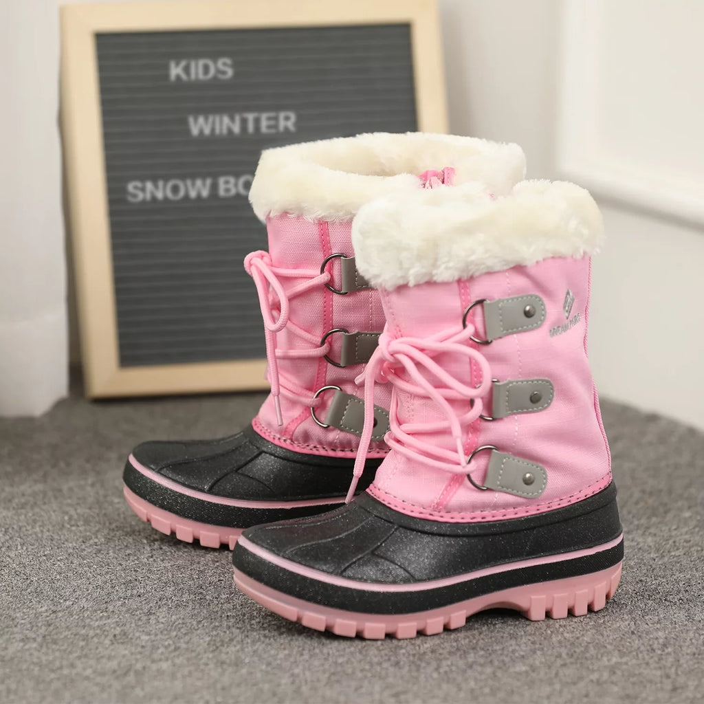 Warm Boots Faux Fur-Lined Toddler little Ankle Dream dimension Snow Shoes Soft FORESTER Boys kid Girls Boots 12 GREY/PINK Winter Pairs Kids