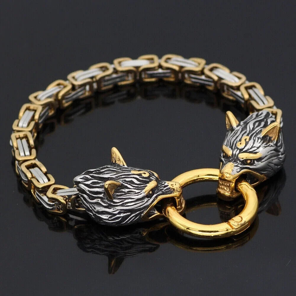 Men's Steel Wolf Celtic Jewelry Retro Stainless Handmade Nordic Bracelet Fashion
