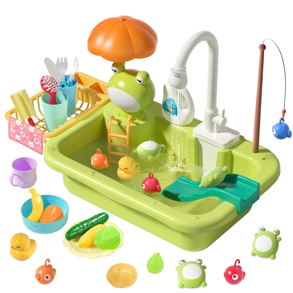 Floating Play Role Fishing Dishwasher Play Faucet, Sink for with with Kids Play, Pool Upgraded Kitchen Running Kitchen Toys Toy Accessories, liquid Toys liquid, Electric Toy Sink Play