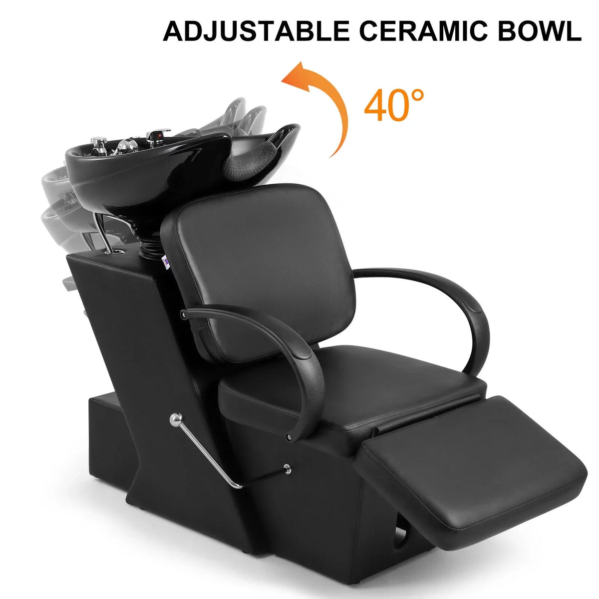 Shampoo Bowl, Footrest Black and Bowl Chair Backwash Adjustable Sink Salon Hand Tattoo Beauty Ceramic Artist Spa with