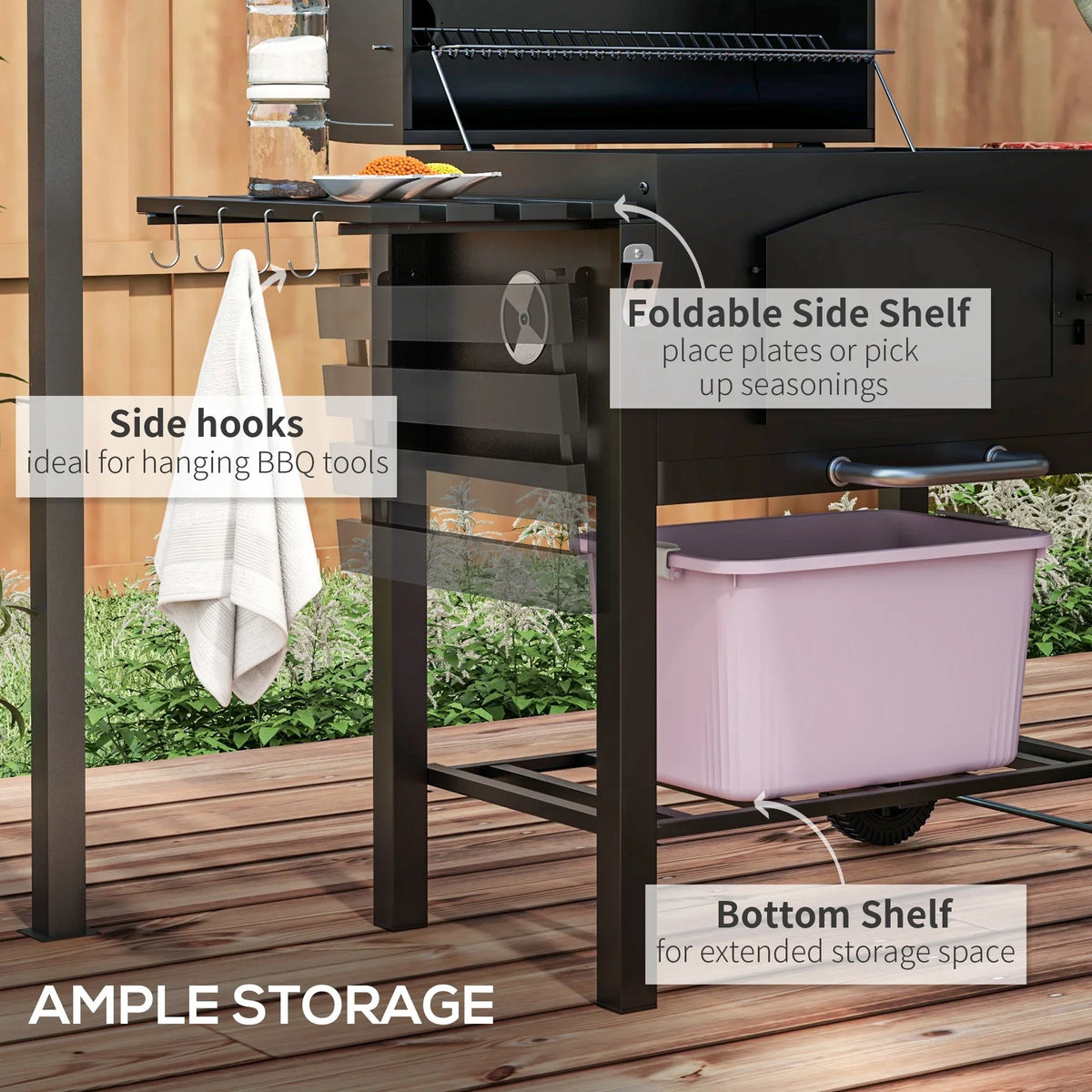 Picnic, Wheels & Grill, Folding Black Portable CoSoTower Adjustable exterior with BBQ Patio, Shelves, Height, Bottle with Camping, Barbecue for Charcoal Opener Backyard, Thermometer,