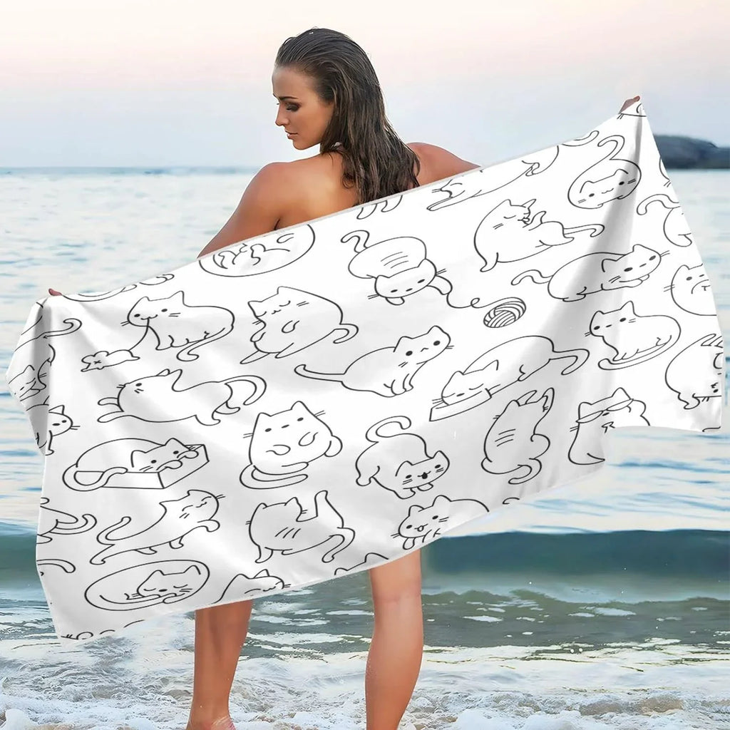 Camping Bestwell for Towels Compact Super Towel Oversized Holiday（191） Absorbent Cartoon Cat Lightweight Beach - Funny Dry Quick Travel Towel Swimming -