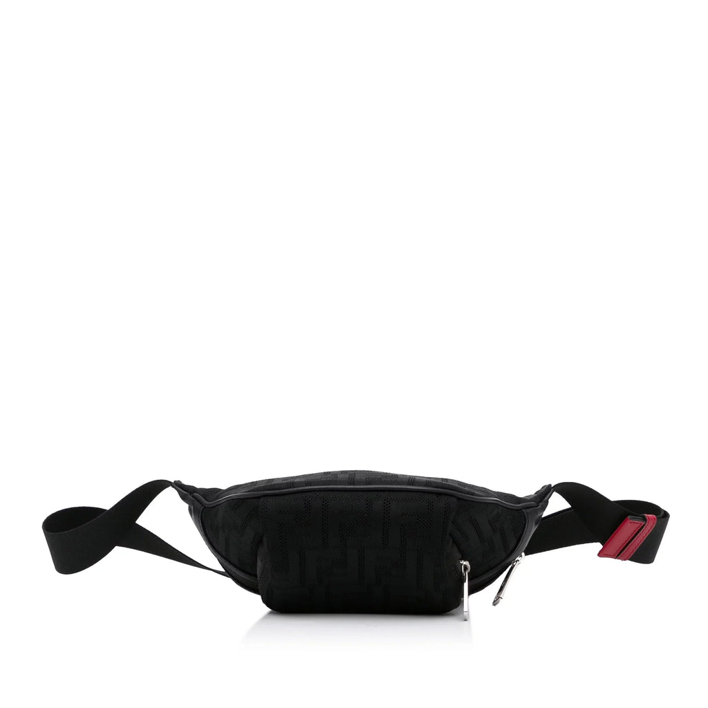 Grace Knit Vitello Neoprene Pre-Owned Bag Black Fabric FF Pocket Unisex Fendi (Good) Authenticated Perforated Belt