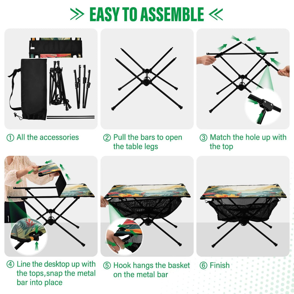 BBQ Travel Camping Picnic Table with Fishing Table Compact for exterior Leaves Landscape Bag Palm Storage Folding Table Portable Beach
