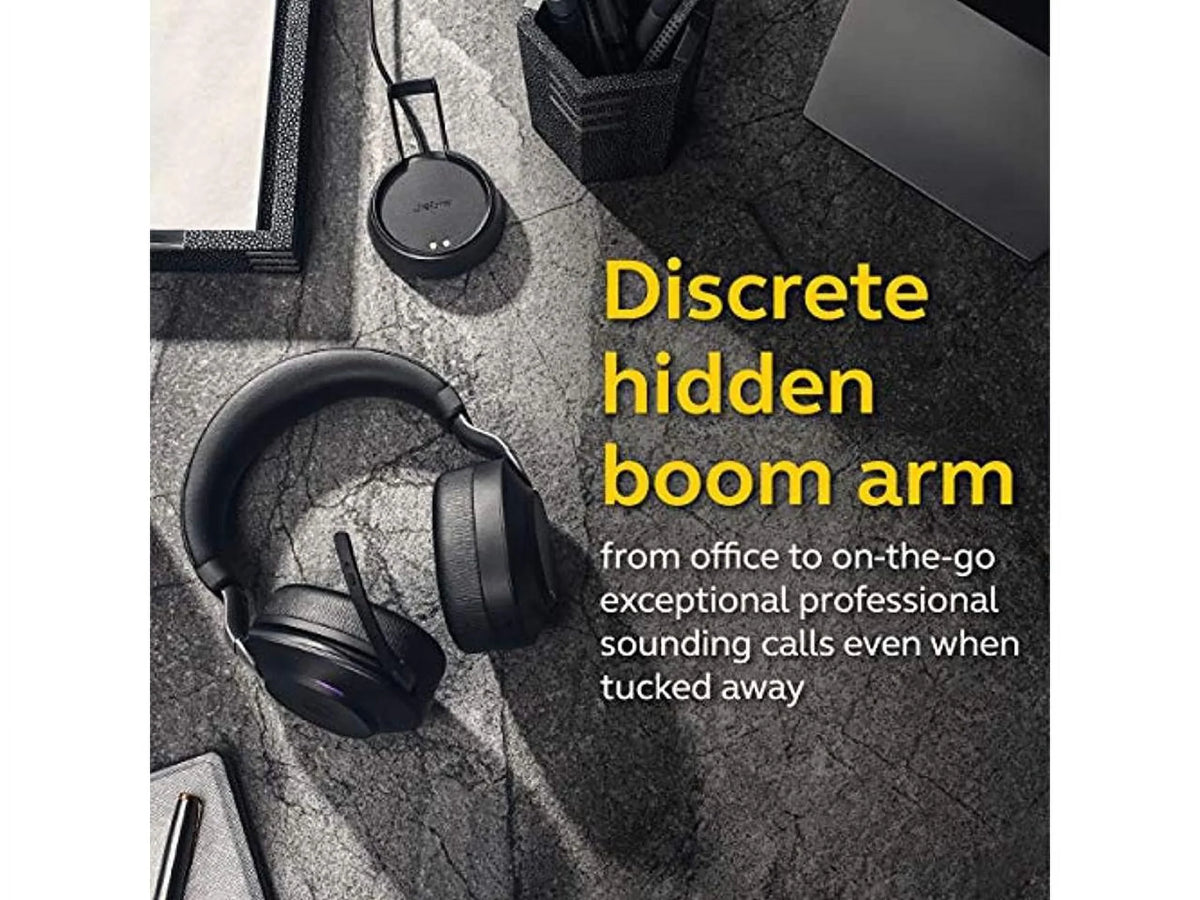 Black - Link380a, Stereo, Battery 37 Cancelling of Hours Headphones Jabra Evolve2 Noise Headset Life, Calls 85 Wireless UC for Music, Wireless Advanced Bluetooth and Headphones with