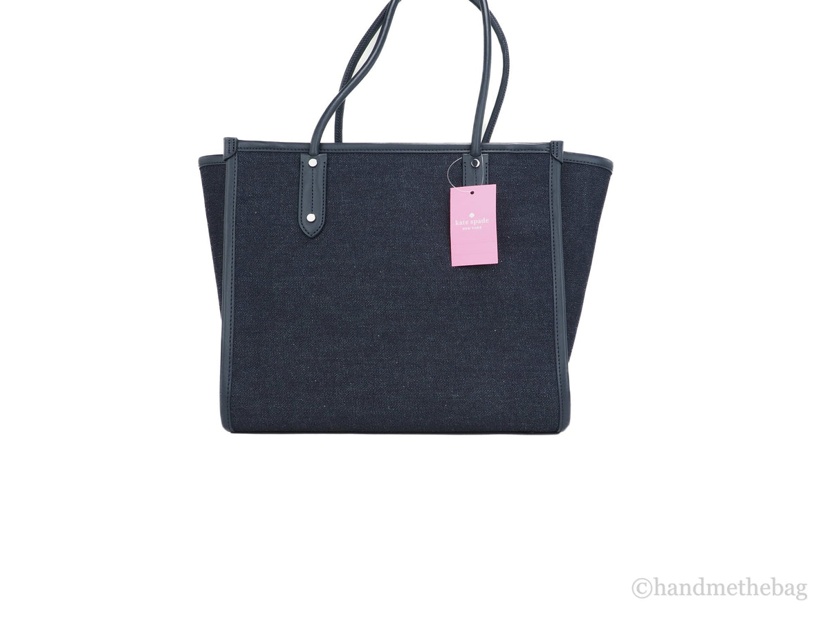 Tote Ella Large Spade Denim Kate Blue Shoulder Multi Handbag Fabric White Logo