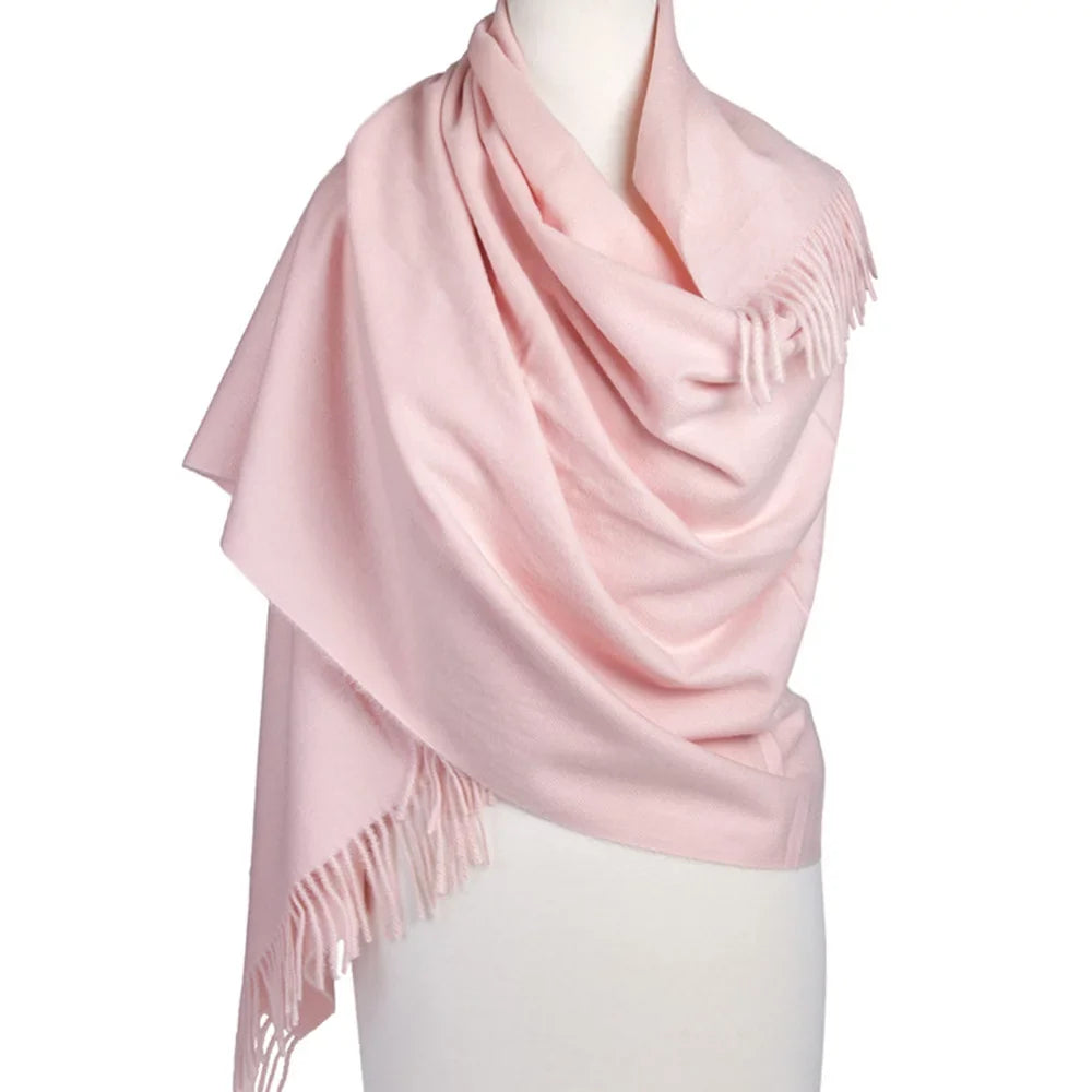 Dreamy 27.6x74.8-inch Soft Women Virgin Scarf with Tassels Warm Wool for Scarf Pink