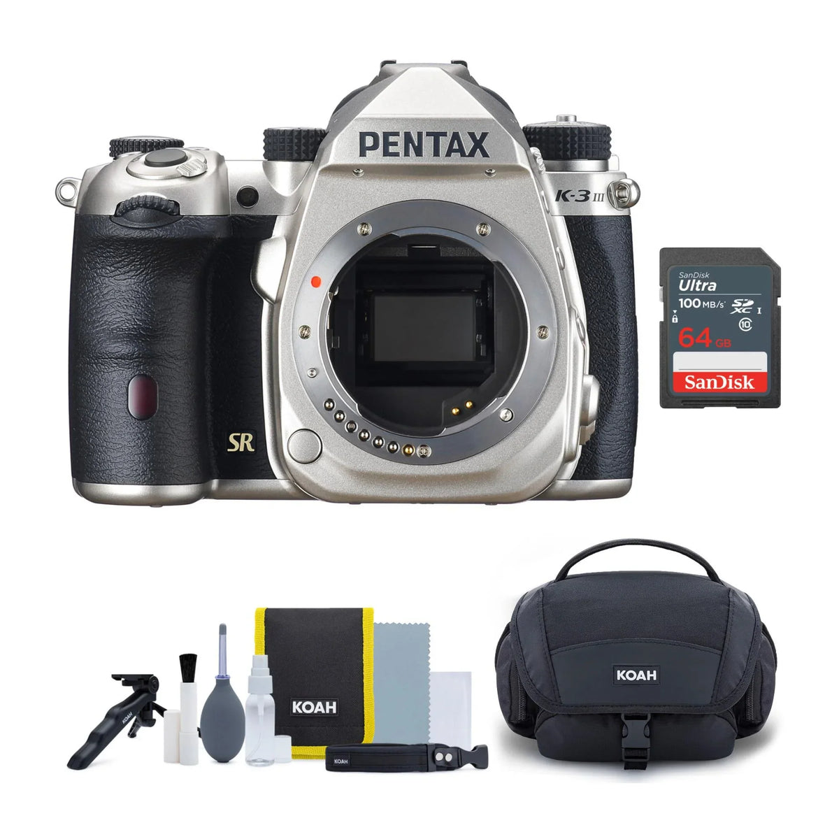 (Silver) SD Bundle and Mark Body Pentax Accessory with GB III K-3 64 Camera
