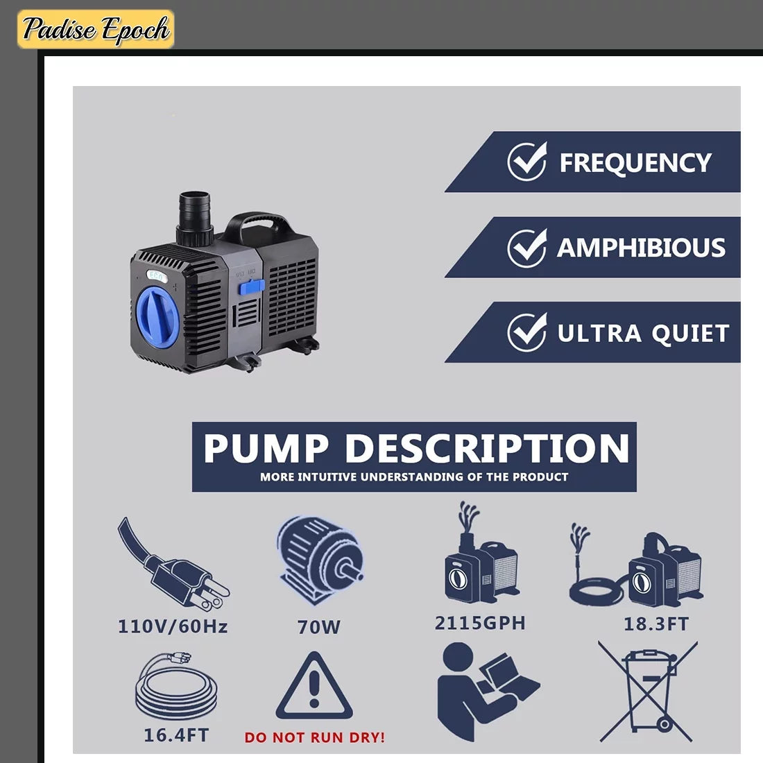 Aquarium Adjustable Tank 2115GPH liquid Big Salt Fresh Submersible Pummp Filter Fish With Pond Waterfall Fountain Frequency Flow Inline Ceramic Shaft