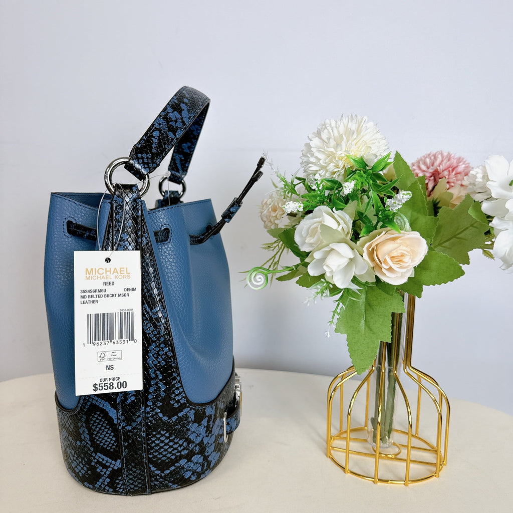 Leather Reed Kors 35S4S6RM6U IN Messenger DENIM Bucket Michael Medium Crossbody Belted