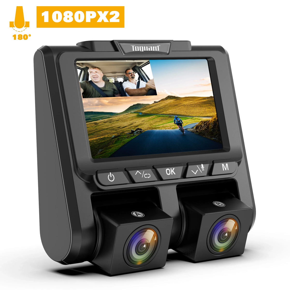 Full Dash TOGUARD Black HD LCD Camera 3" and Car Dashboard Dual Dash Cams 1080P+1080P Inside Camera Cam, Front