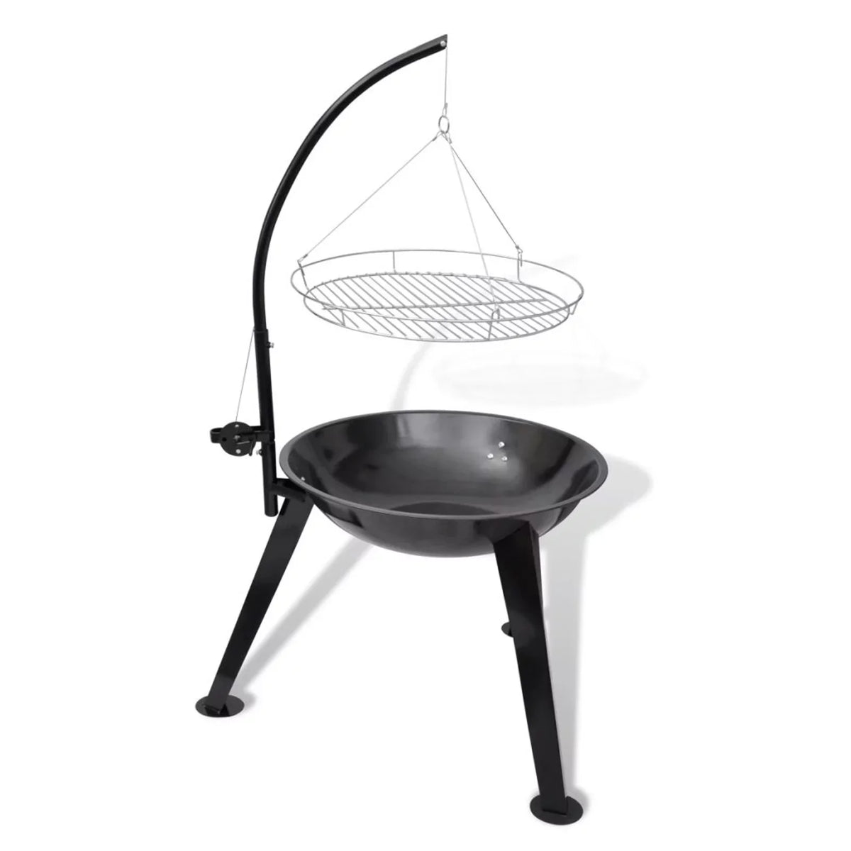 Hiking, for 28.3 Grilling, Steel Anself Stand Hanging x Patio Garden, x Cooking, Smoking, BBQ Barbecue Party, H) 48.4 with Charcoal Plate (Diameter Round Stand Inches Grill Camping Picnic,