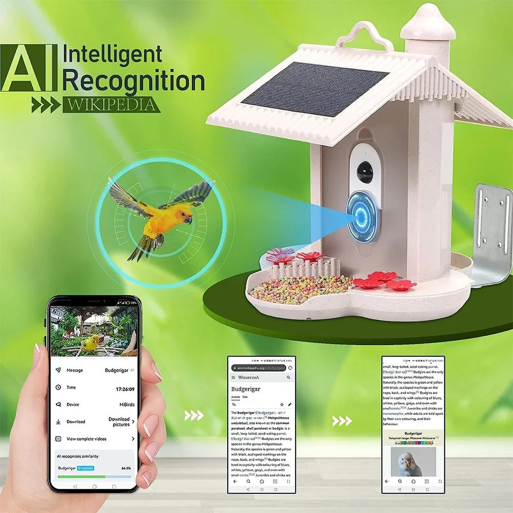AI Cards TF Capture moobody 1080P Identify WIFI 128G Detection, Video, Bird for Motion Bird Smart Notification, Bird Real-time Waterproof Auto Species, IP65 Camera Watching Feeder Enthusiasts Bird