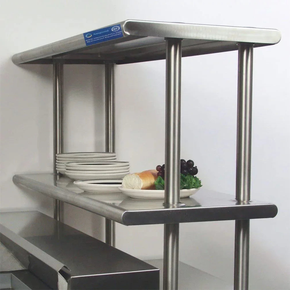 12" & Shelves With Double Overshelf Combo 30" x Two 14" Stainless Tier Prep Steel Metal Table Kitchen Work Wide Table | Shelving |