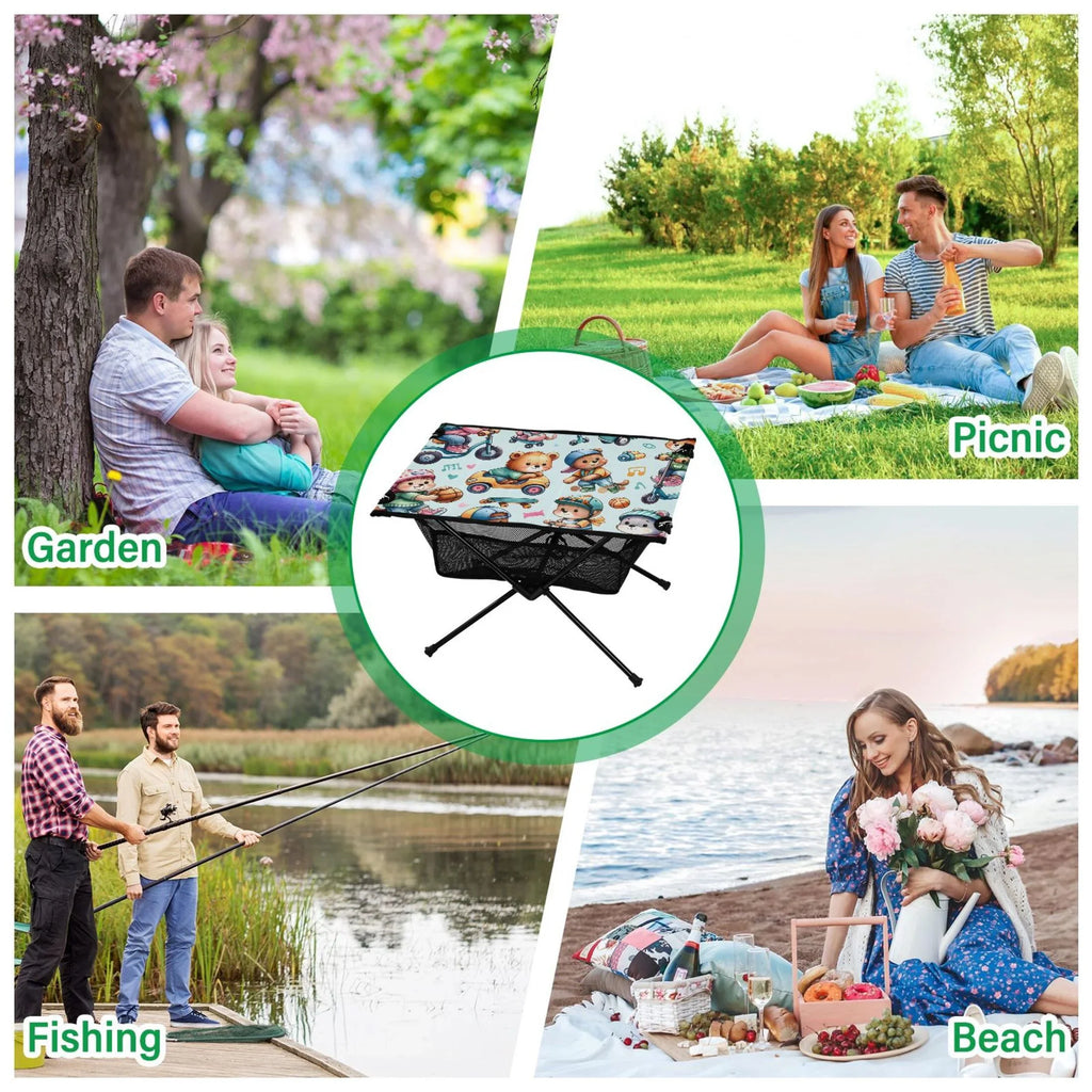 Driving Storage Fishing Travel Bag Portable Table Compact for Picnic Cartoon Folding Table Beach Bear Camping with Table exterior BBQ