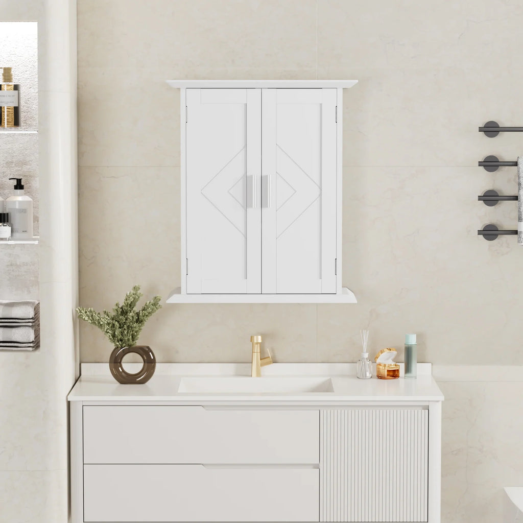 for Bathroom Hanging Storage Wooden Shelves, and Adjustable Cabinet Bathroom Door Kitchen with VECELO Room, Living Cabinet, Storage Wall Multipurpose Cabinet 2 White