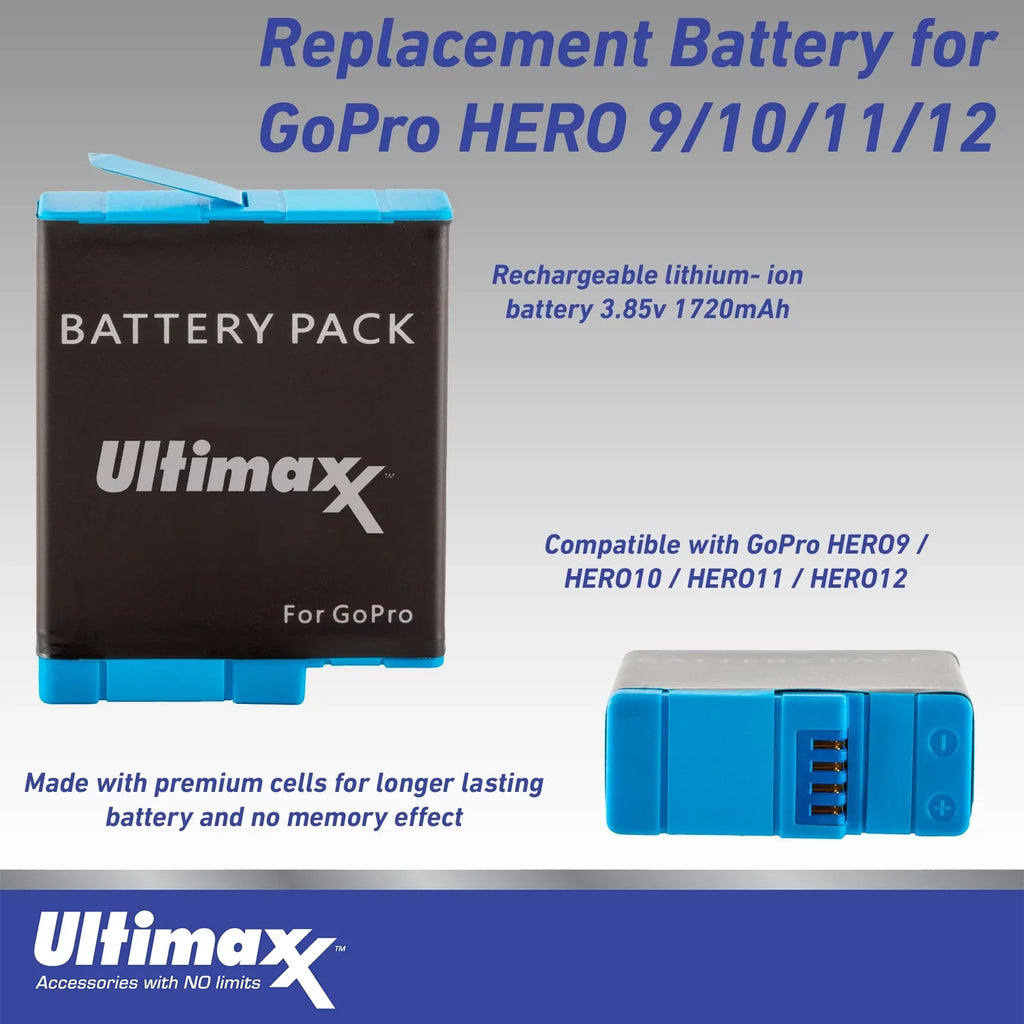 1x Bundle) Ultimaxx Battery, liquid-Resistant Replacement Includes: - Case Action Camera (20pc Bundle GoPro More Starter Hero & 12
