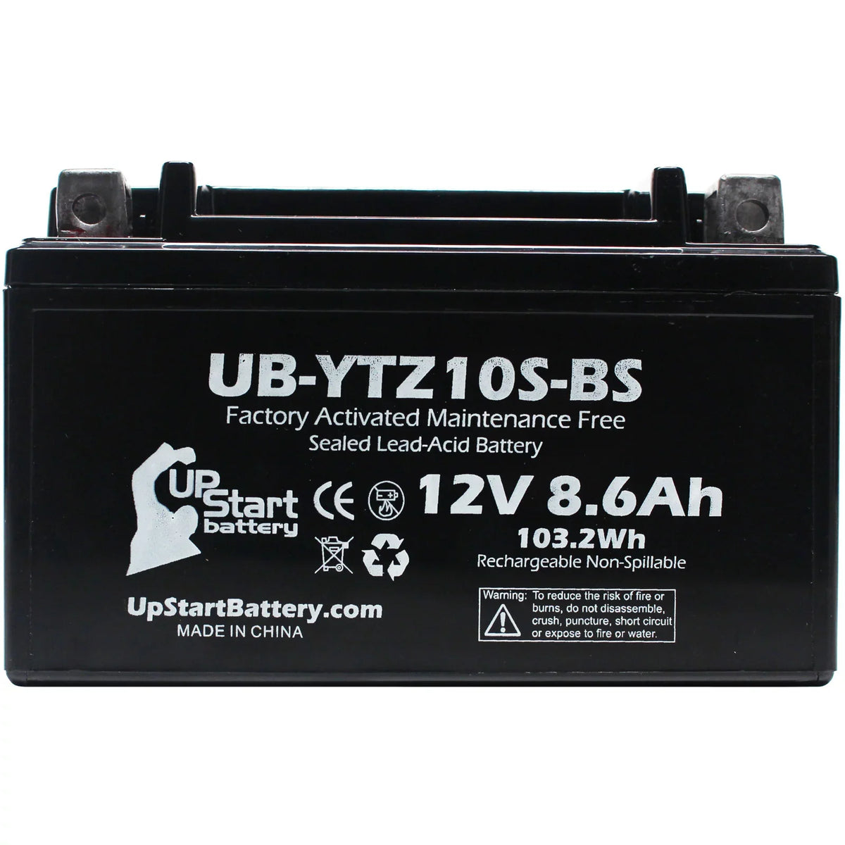 Free, 1000CC Yamaha YZF-R1 Motorcycle 8.6Ah, Battery Maintenance 2010 5-Pack - UB-YTZ10S-BS Activated, for Battery Replacement Factory UpStart 12V,