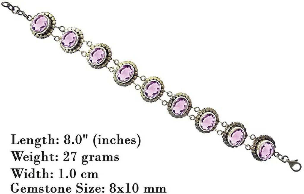 Tribal Silver to Length / Genuine for Purple Unique 8” Sterling Women Adjustable Gemstone Designer Ethnic Inch Amethyst Bracelet 925 Handcrafted 7.5” Beautifully Fashion Gypsy