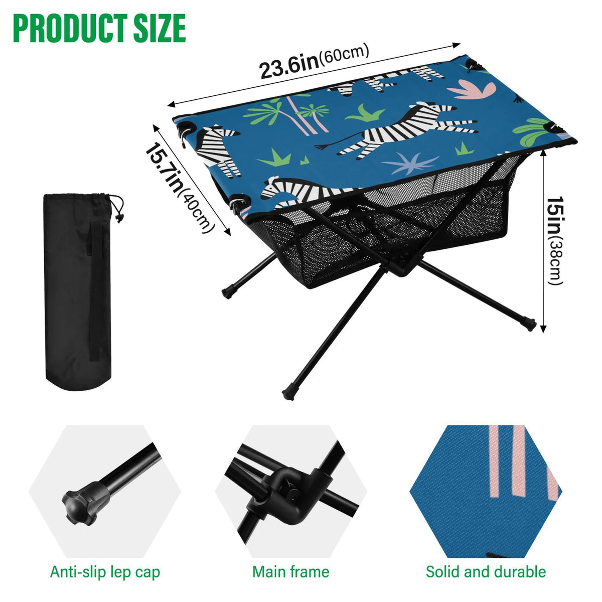 with Bag Beach Palm Travel Table exterior Folding Trees Portable Table Table Storage Zebras Camping and Picnic Compact Fishing BBQ for