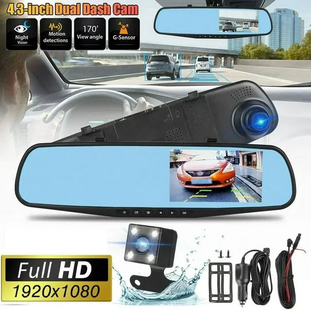 Rear Rearview Cam Car Car Lens Monitor, 4.3" Front Dash Motion Cars Parking Trucks, Night Camera G-sensor, 170°Wide Cam Monitor, Detection Dual Mirror Vision, 1080P Angle DVR for