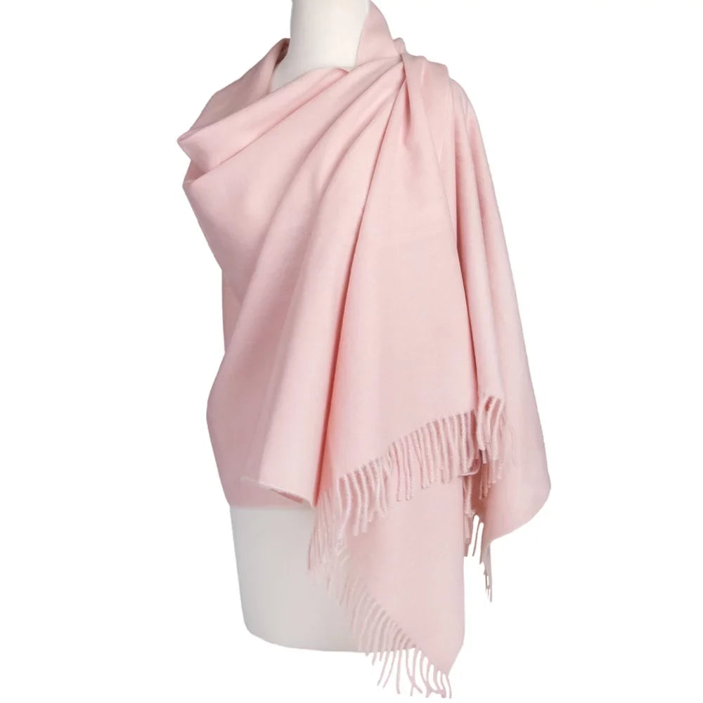 Dreamy 27.6x74.8-inch Soft Women Virgin Scarf with Tassels Warm Wool for Scarf Pink