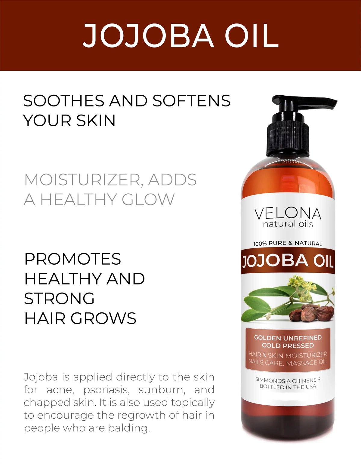 Care, Pure Golden, Skin and Jojoba Body, - | Moisturizing Marks, Oil| Hair, Cuticles 100% Hexane Unrefined, 112 Face, Oil Cold | oz Pressed, Stretch Free Natural Velona Carrier