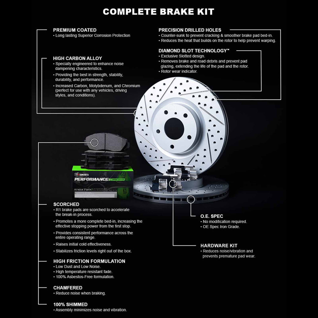 Kit Concepts and Front WBSH1-68016 |Hardware Rotors Brake Peformance |Front Pads| Brakes and Brake Pads| R1 Pads Rotors and Sport Brake Rotors