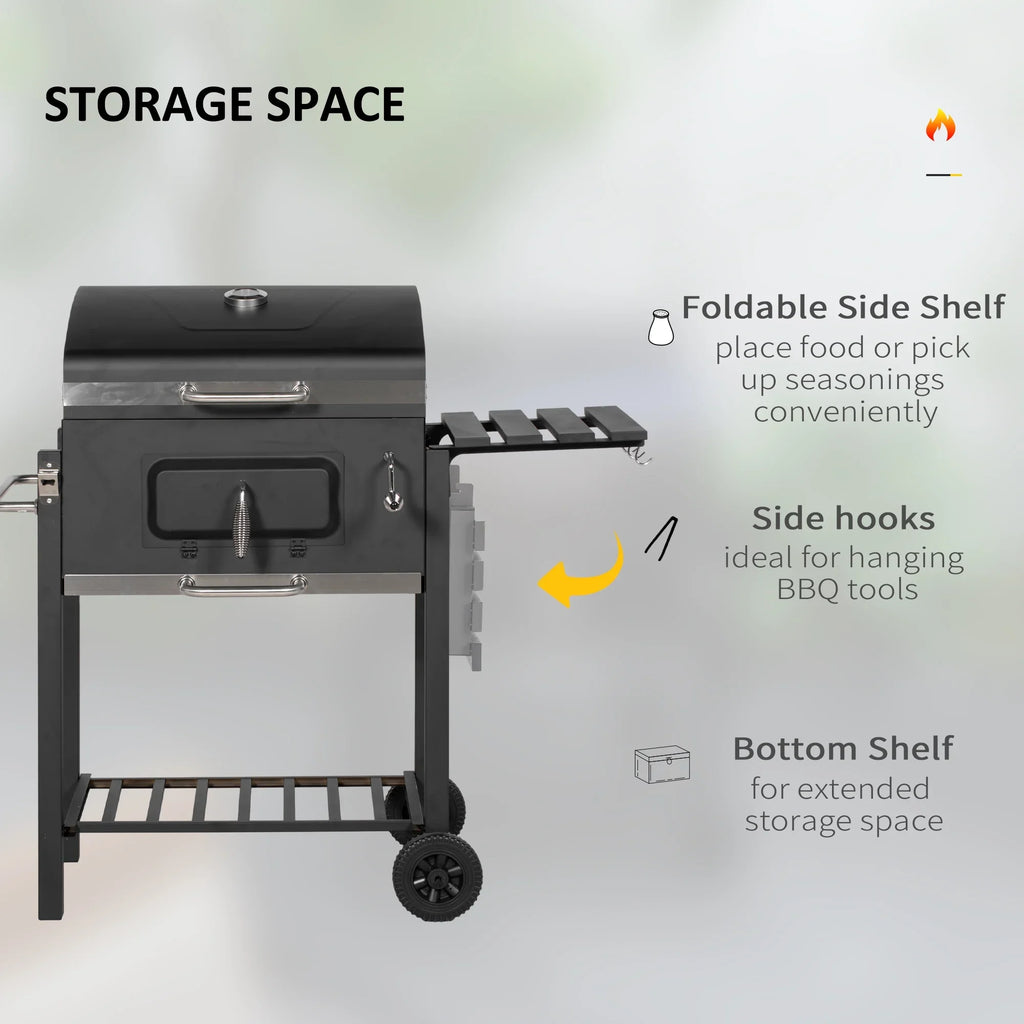 Charcoal Grill, Picnic Camping Storage Handle, Homiyad Wheels Portable Cooker for Bottom exterior Shelf, Backyard Side and Or BBQ Table, Black with