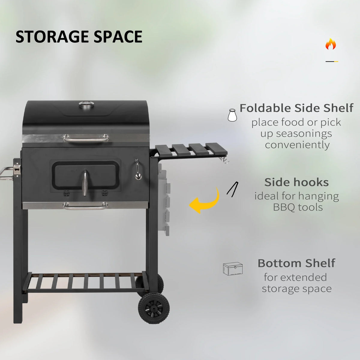 Charcoal Grill, Picnic Camping Storage Handle, Homiyad Wheels Portable Cooker for Bottom exterior Shelf, Backyard Side and Or BBQ Table, Black with