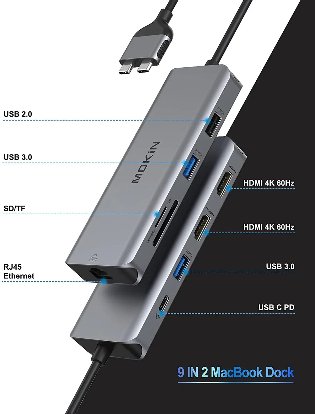 MacBook Station Air Pro Monitor HDMI MacBook Adapters Mac USB for Docking Dual in Adapter,9 C MacBook 1 Pro Pro HDMI